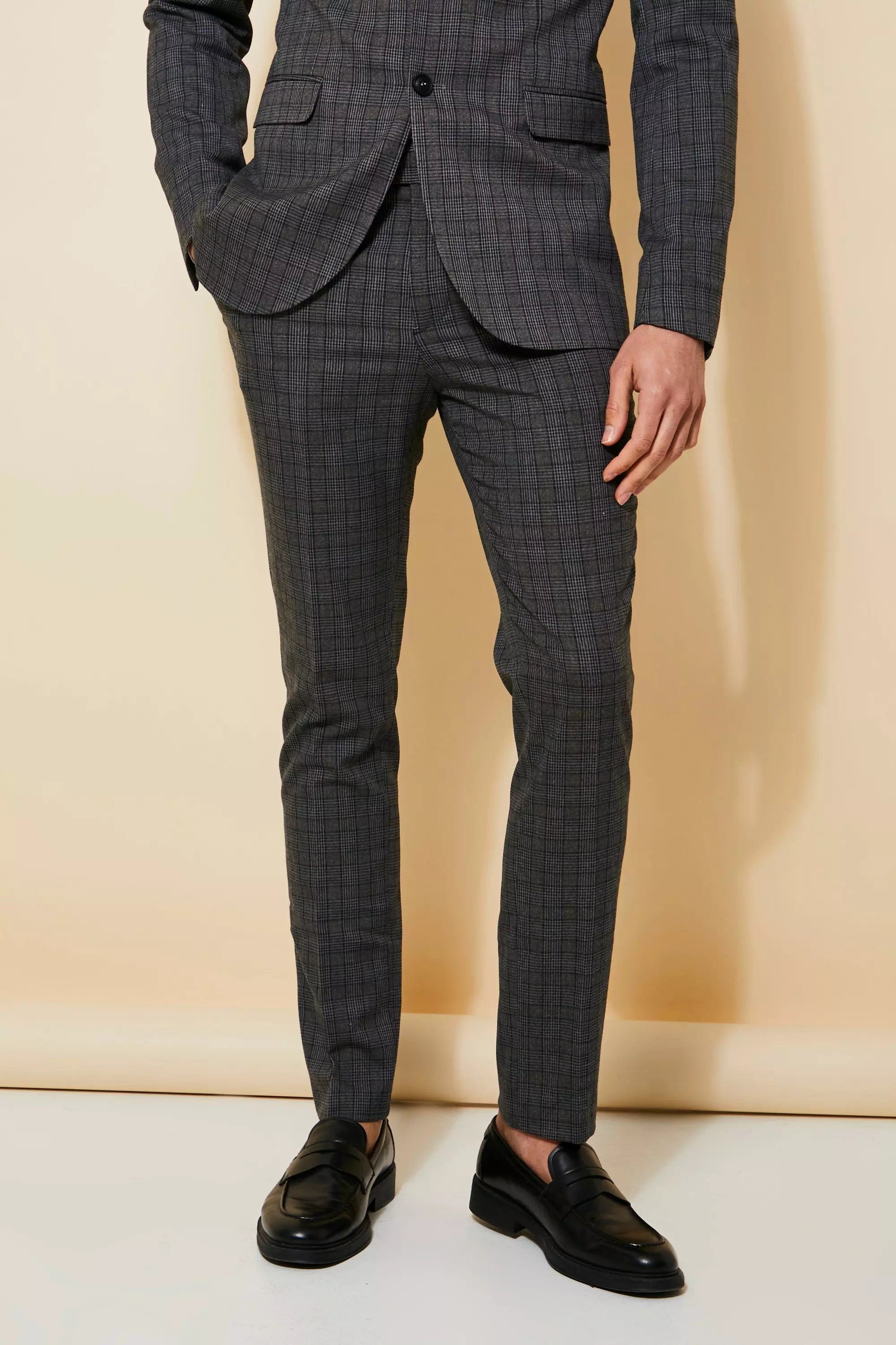 Mens skinny check clearance suit